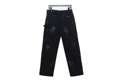 Chrome hearts knee cross leather Jeans 02