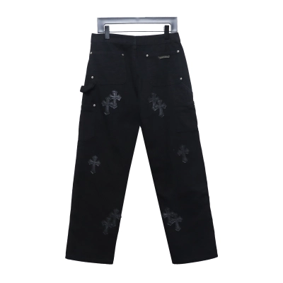 Chrome hearts knee cross leather Jeans 02