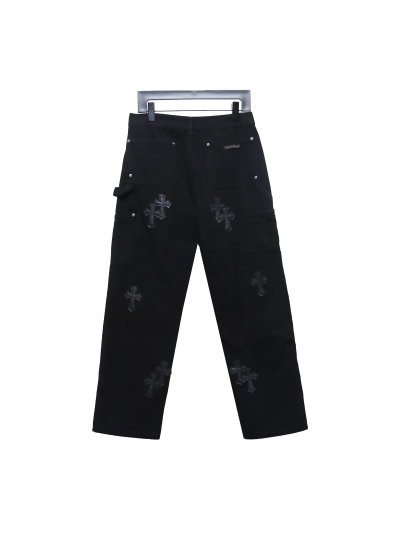 Chrome hearts knee cross leather Jeans 02