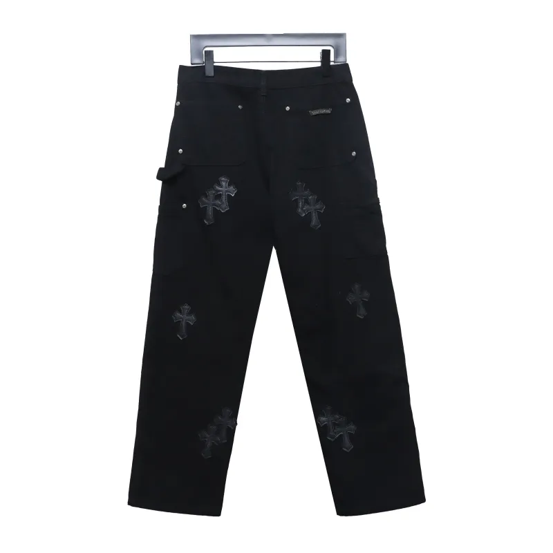 Chrome hearts knee cross leather Jeans