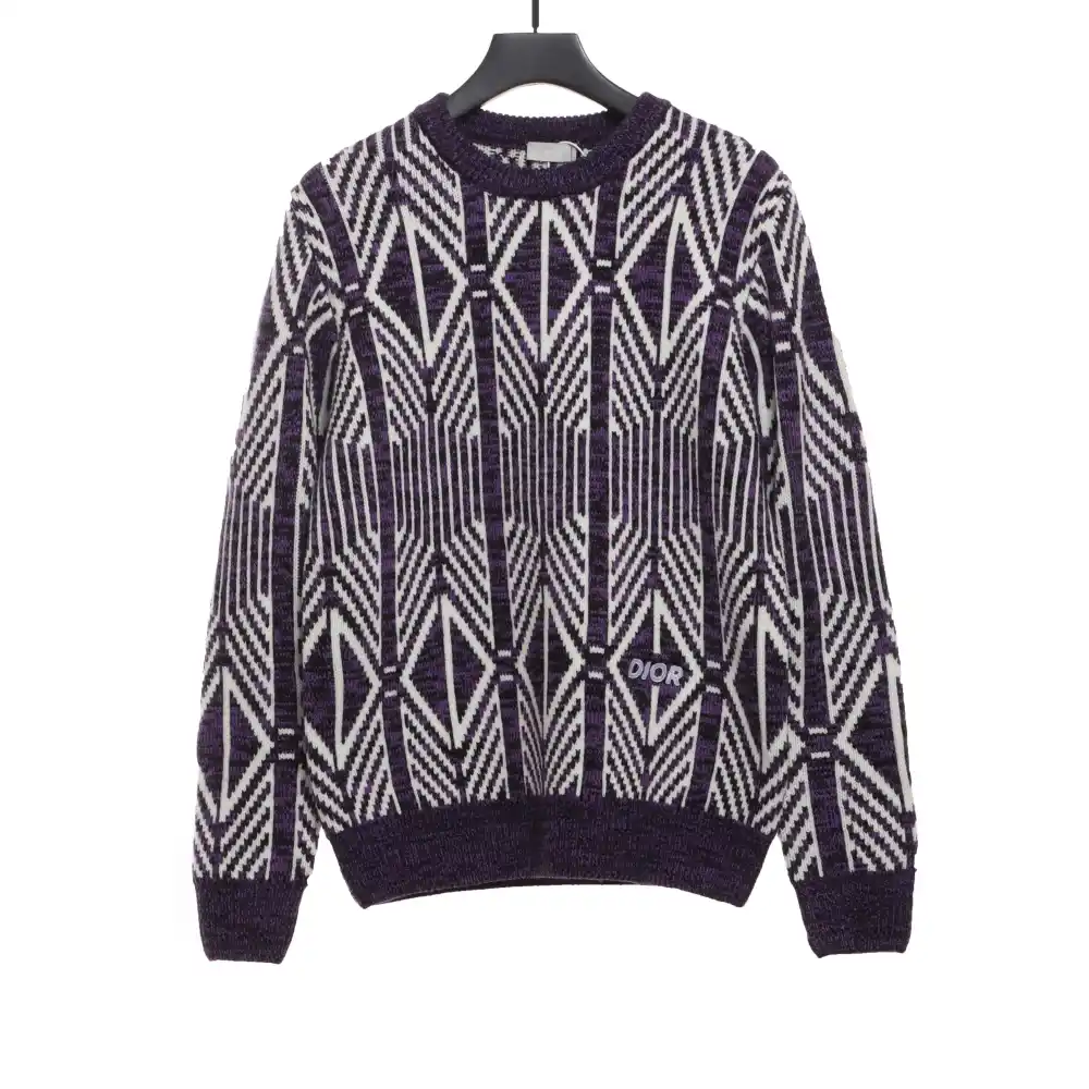 D*or diamond check jacquard pullover knit sweater
