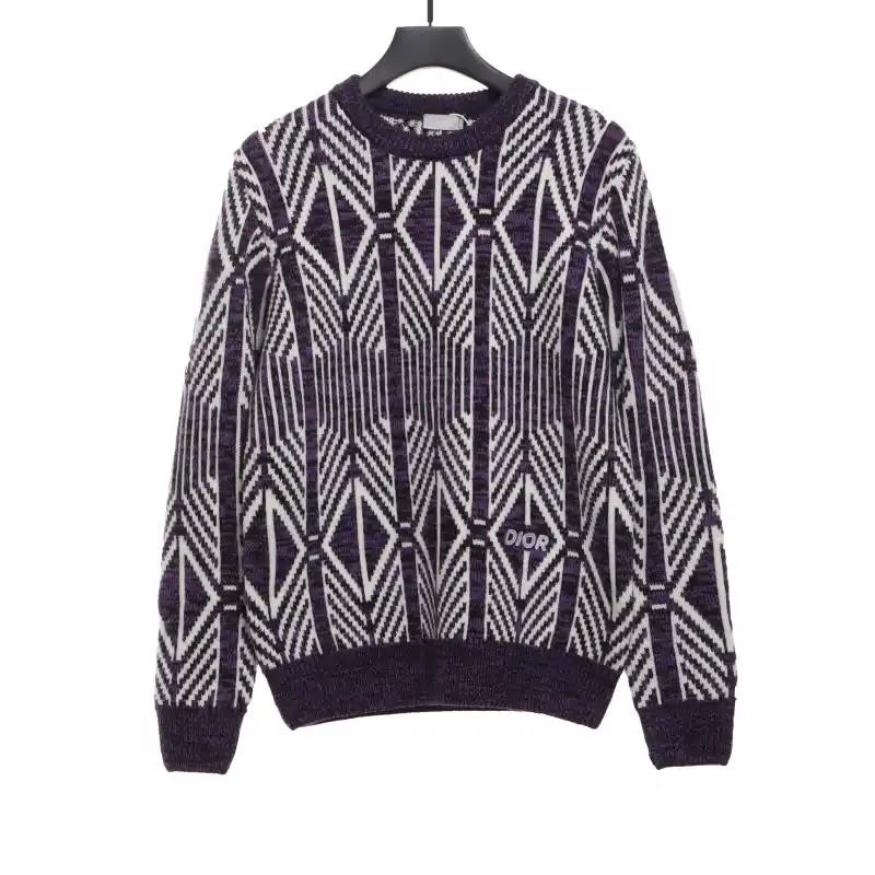 Dior diamond check jacquard pullover knit sweater