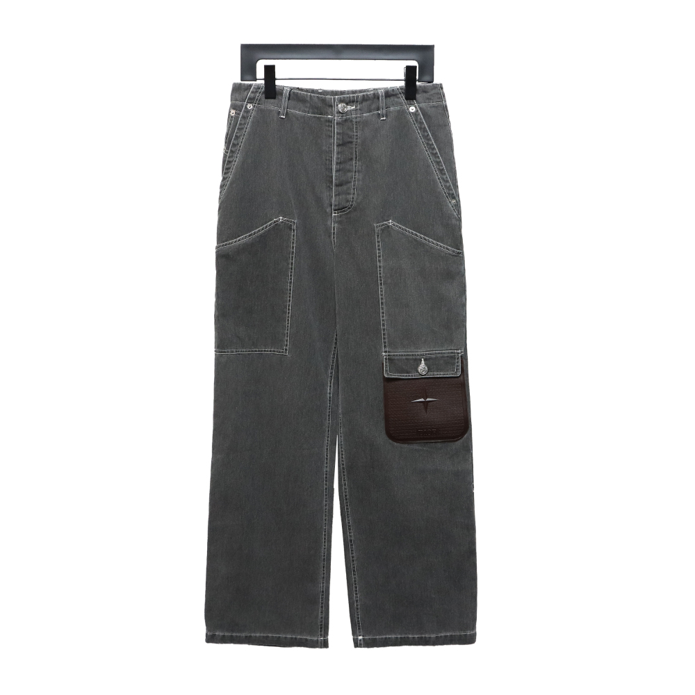 Dior x Stone Island joint 24Fw pocket Dior island logo work Jeans-gray blue 1