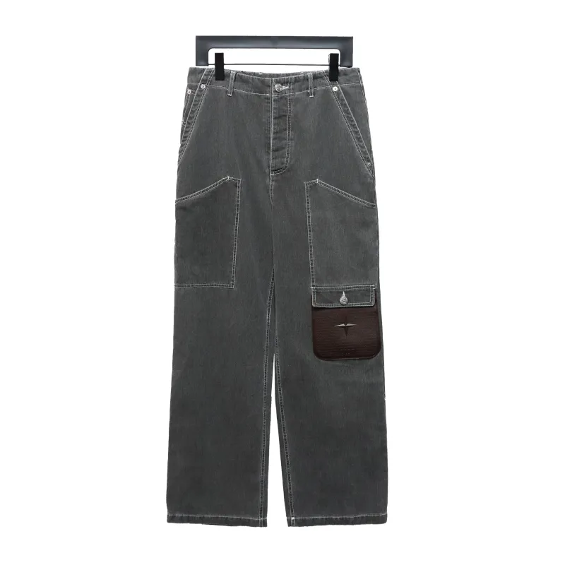Dior x Stone Island joint 24Fw pocket Dior island logo work Jeans-gray blue 1
