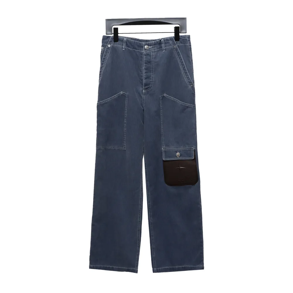 Dior x Stone Island joint 24Fw pocket Dior island logo work Jeans-gray blue 2