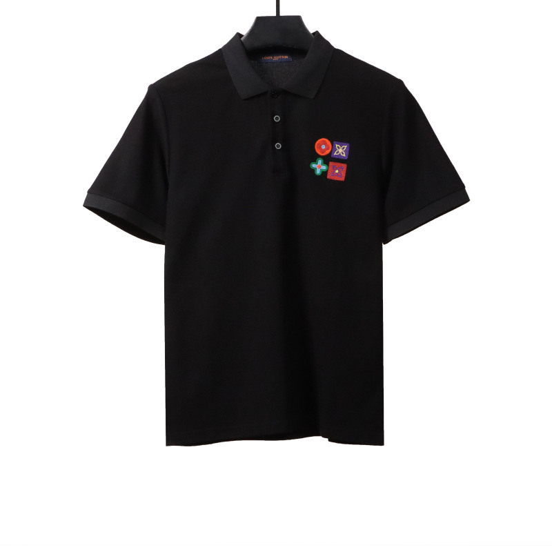 Louis Vuitton four-leaf clover embroidery badge POLO black