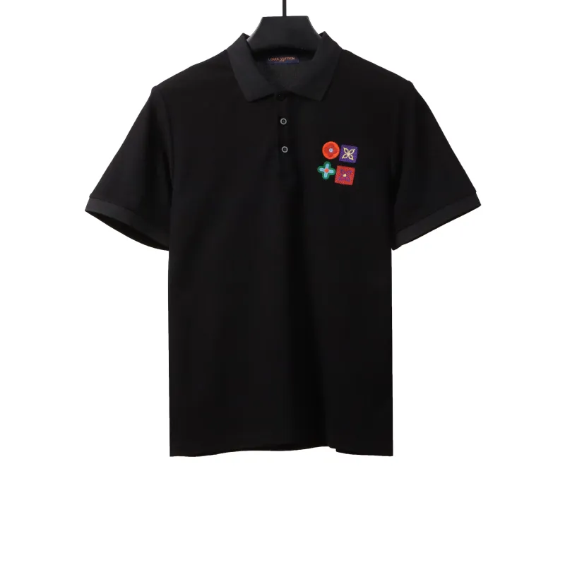 Louis Vuitton four-leaf clover embroidery badge POLO black