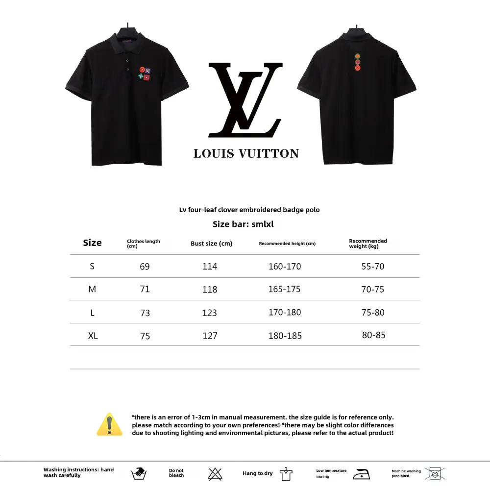 Louis Vuitton four-leaf clover embroidery badge POLO black
