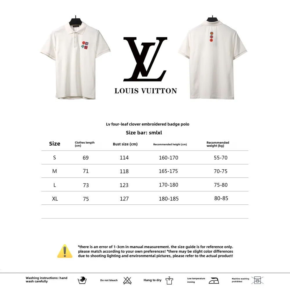 Louis Vuitton four-leaf clover embroidery badge POLO white