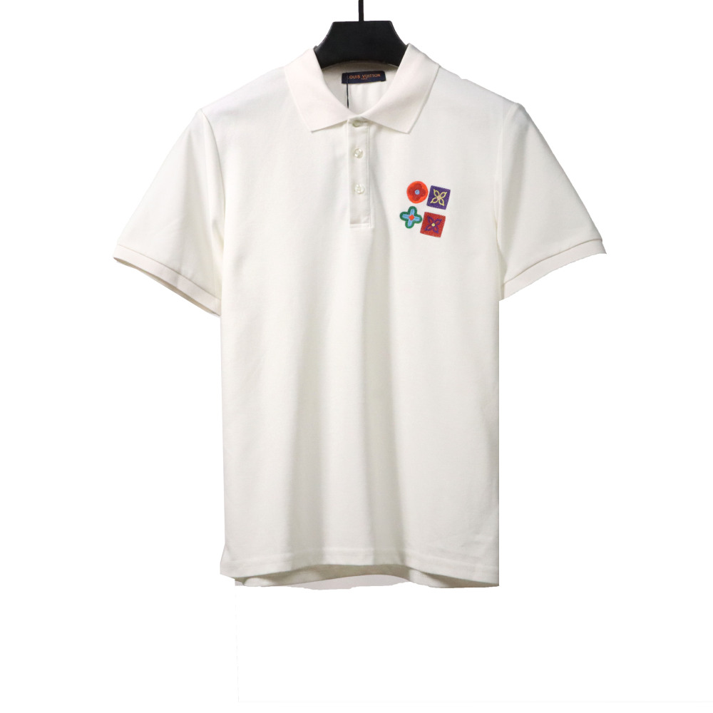Louis Vuitton four-leaf clover embroidery badge POLO white
