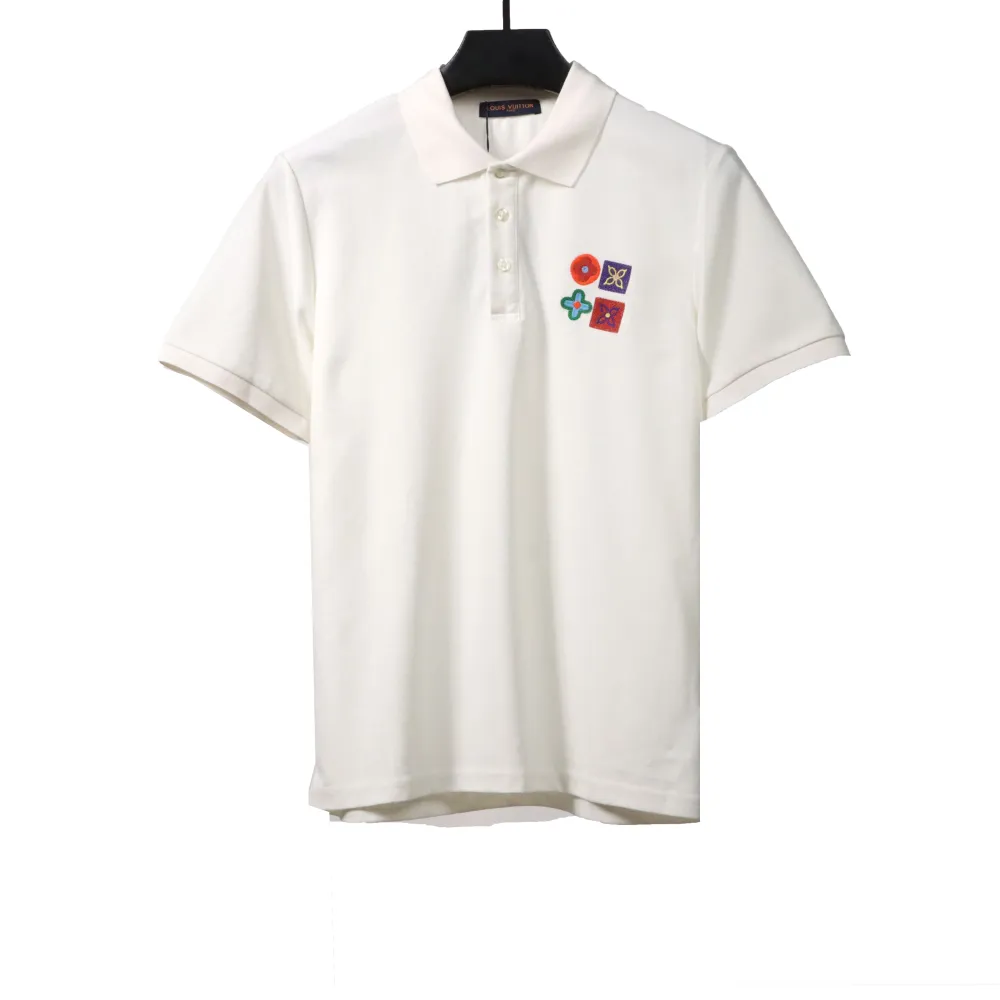Louis Vuitton four-leaf clover embroidery badge POLO white