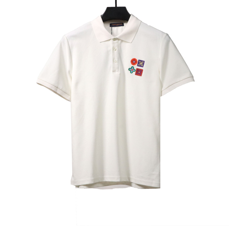Louis Vuitton four-leaf clover embroidery badge POLO white