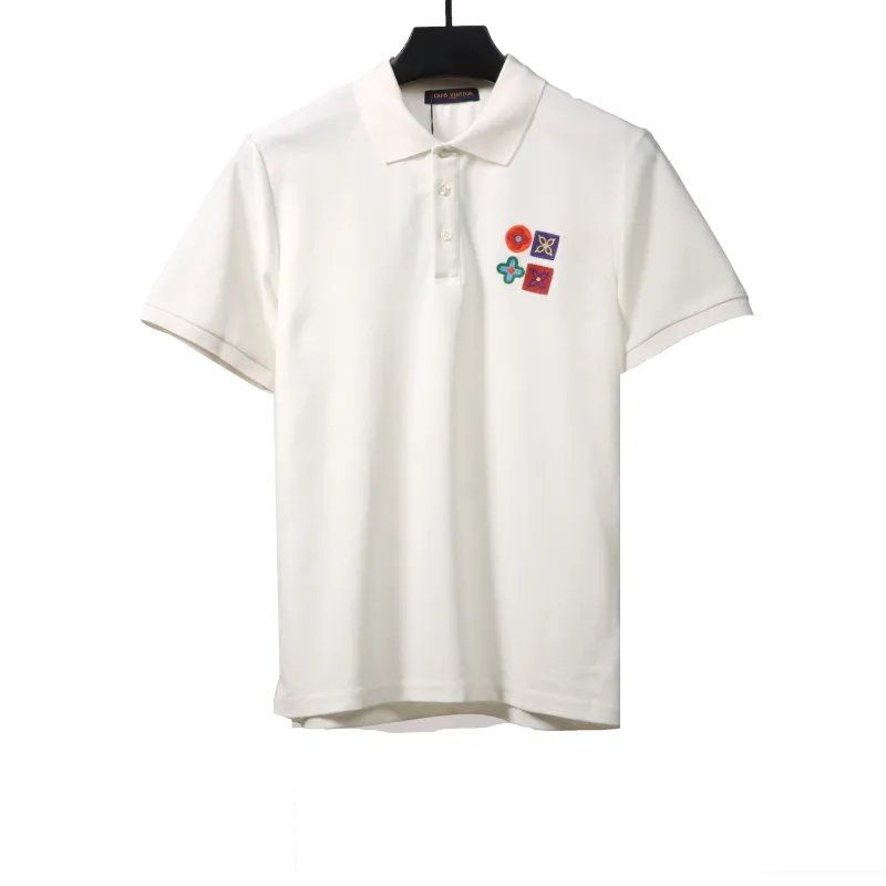 Louis Vuitton four-leaf clover embroidery badge POLO white