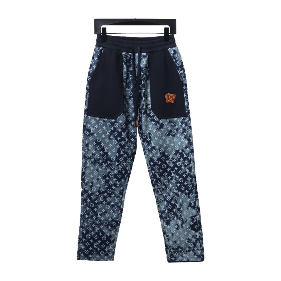 Louis Vuitton full print denim patchwork big pocket trousers 2