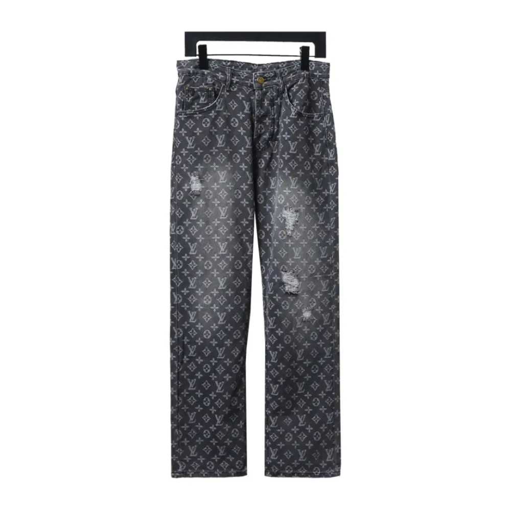 Louis Vuitton full print distressed Jeans