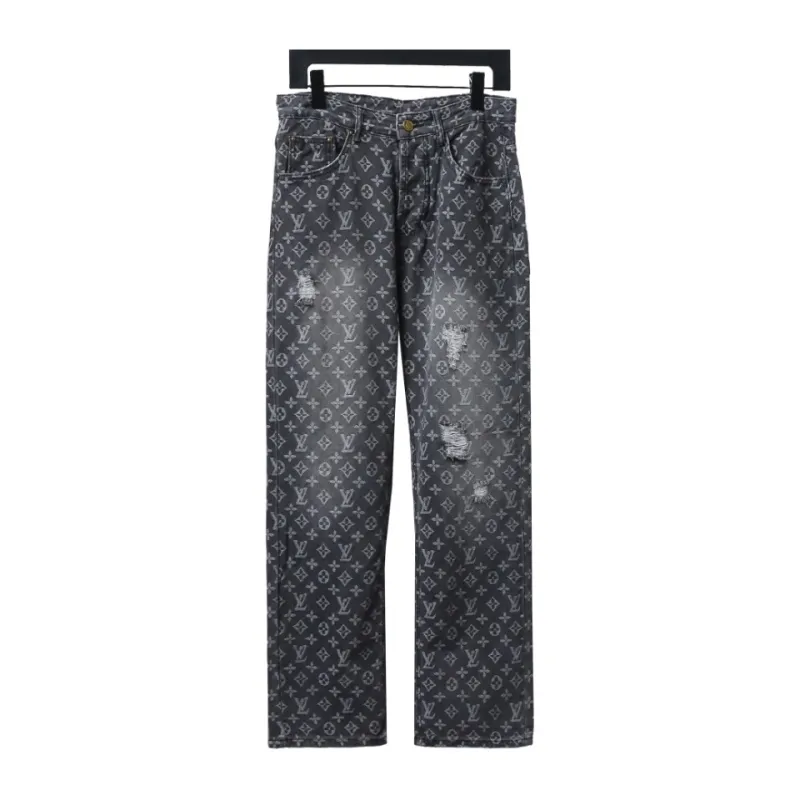  Louis Vuitton full print distressed Jeans
