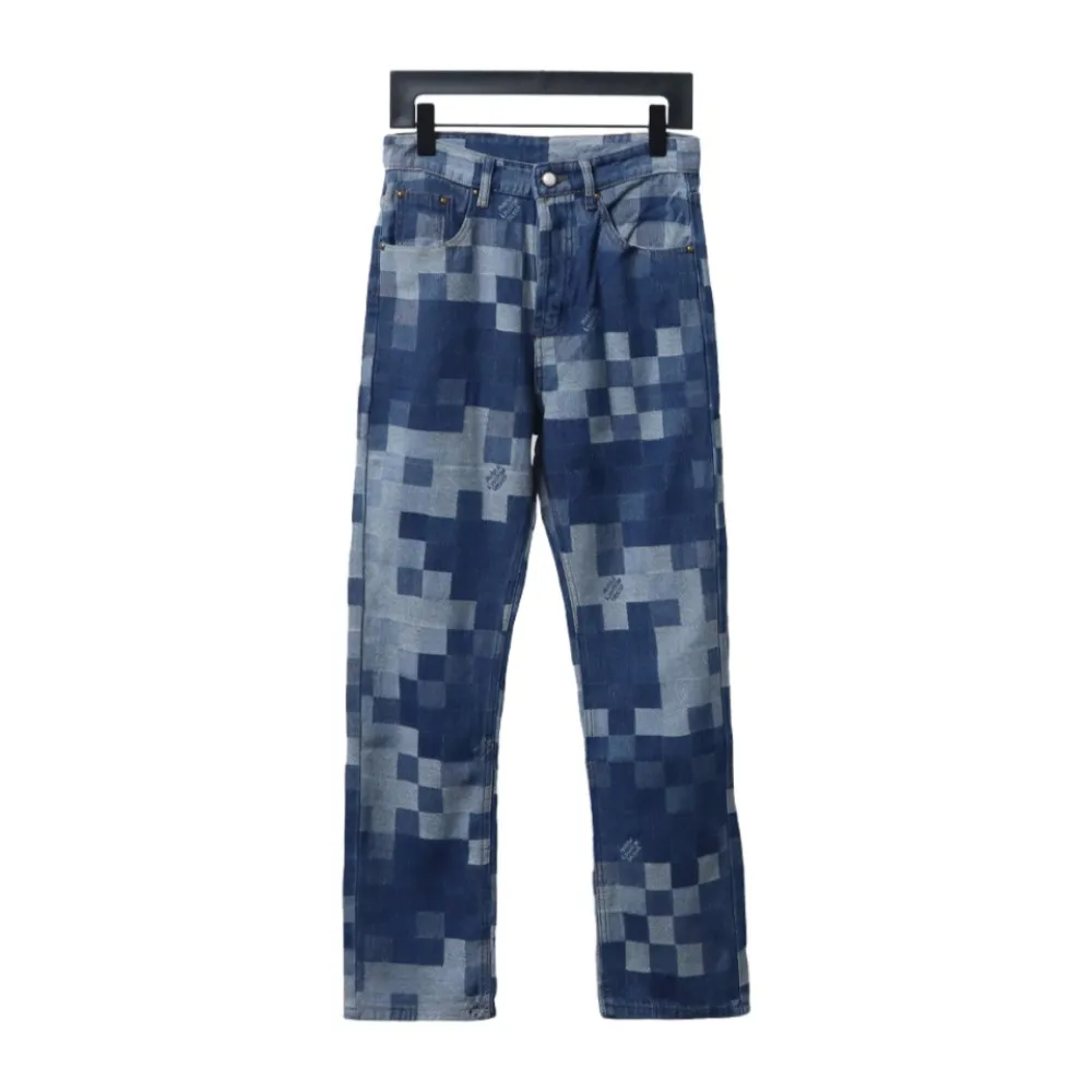 Louis Vuitton fuzzy mosaic checkerboard Jeans