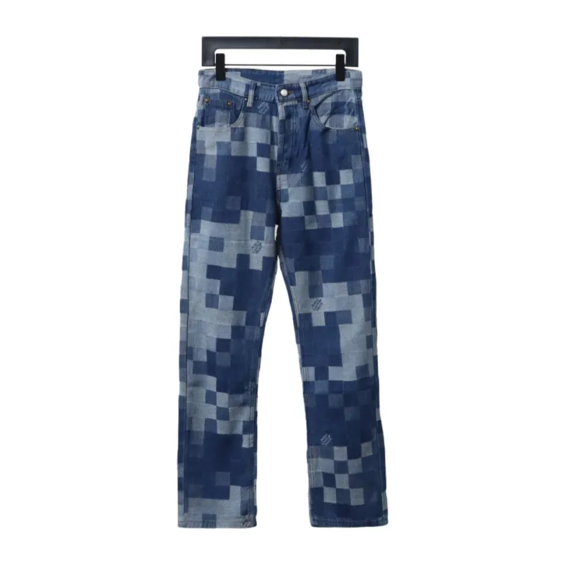Louis Vuitton fuzzy mosaic checkerboard Jeans