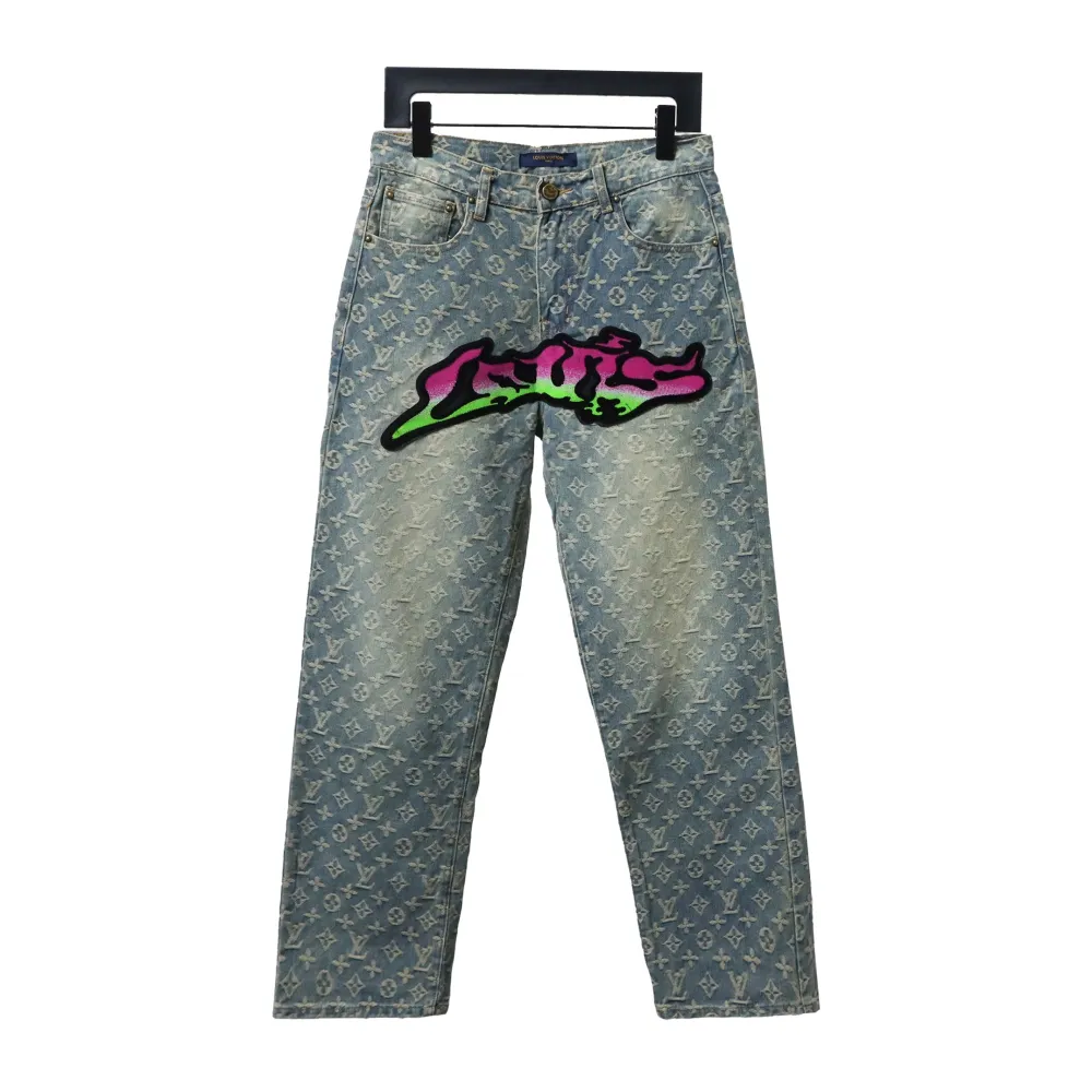  Louis Vuitton graffiti gradient embroidered Jeans