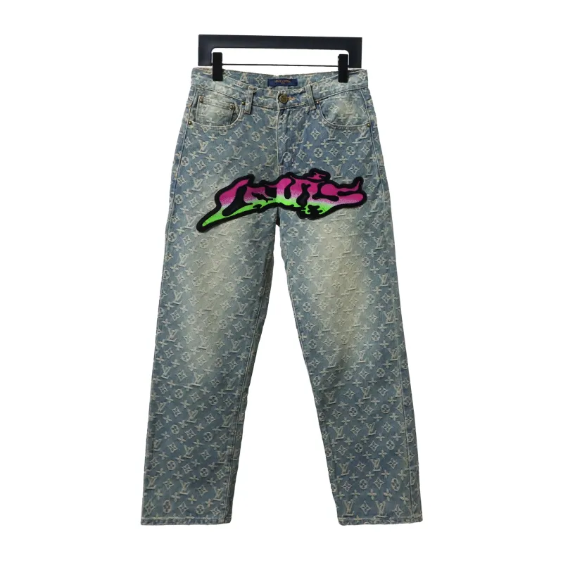  Louis Vuitton graffiti gradient embroidered Jeans