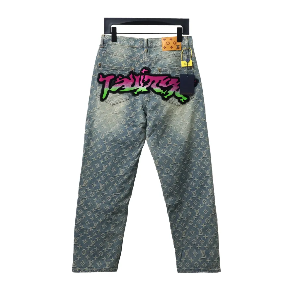  Louis Vuitton graffiti gradient embroidered Jeans