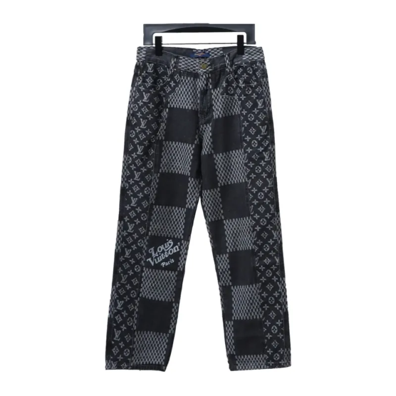  Louis Vuitton NIGOX joint checkerboard full print Jeans 1