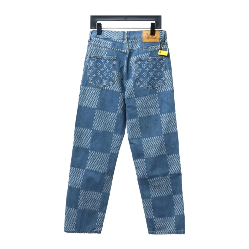  Louis Vuitton NIGOX joint checkerboard full print Jeans 2