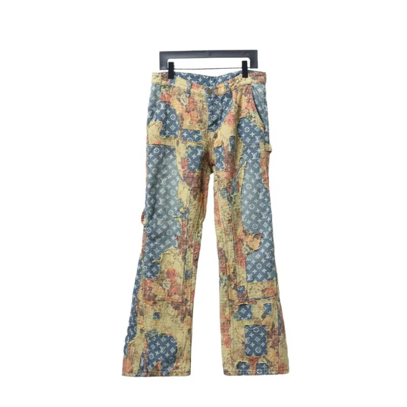  Louis Vuitton retro patchwork rose Jeans