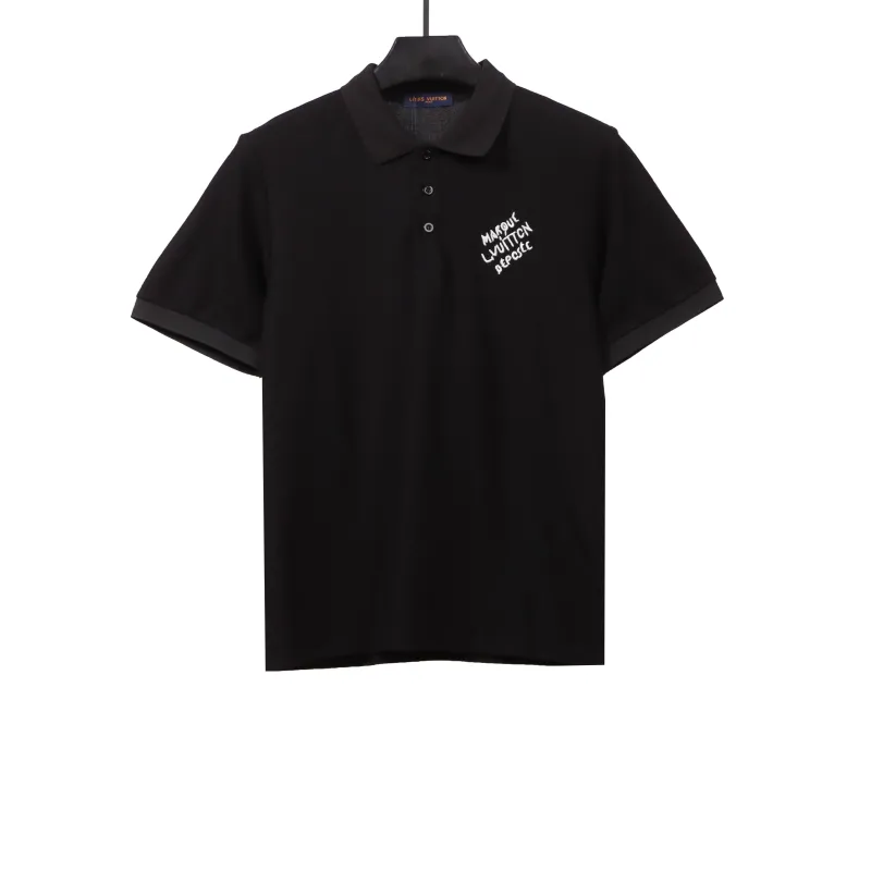  Louis Vuitton signature letter embroidery POLO black