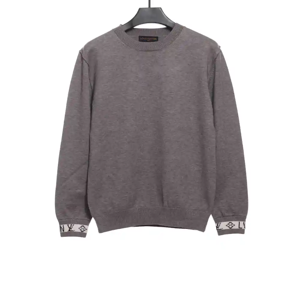  Louis Vuitton solid color cuff letter jacquard logo round neck sweater 2