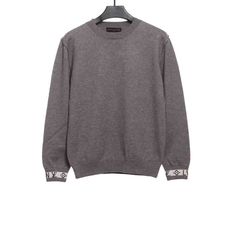 Louis Vuitton solid color cuff letter jacquard logo round neck sweater 2