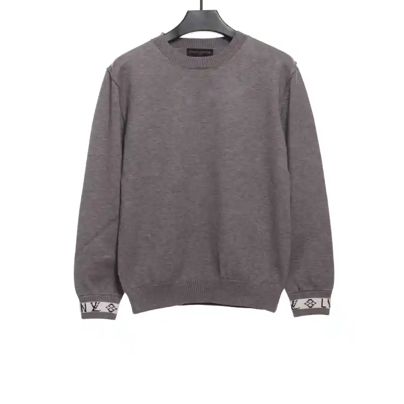  Louis Vuitton solid color cuff letter jacquard logo round neck sweater 2