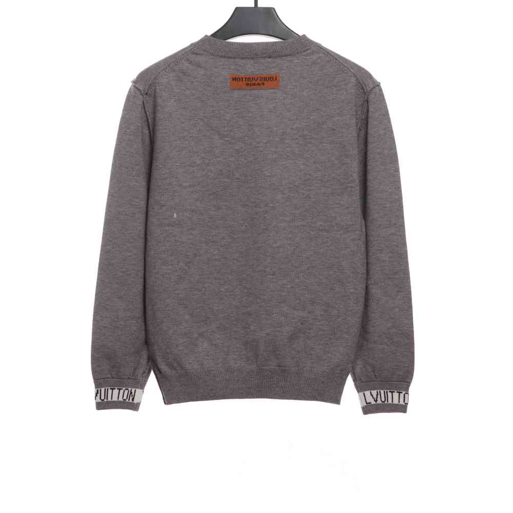 Louis Vuitton solid color cuff letter jacquard logo round neck sweater 2