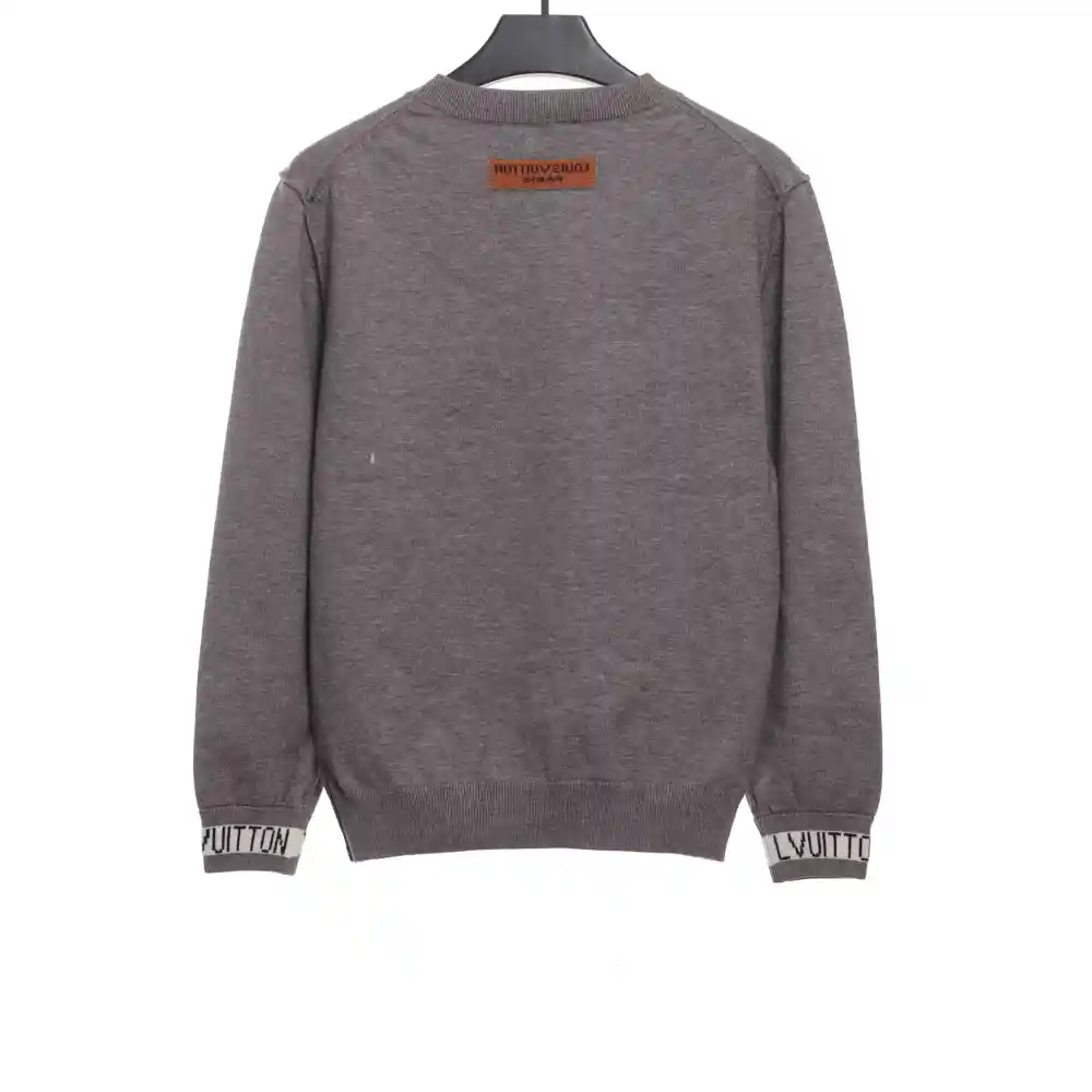  Louis Vuitton solid color cuff letter jacquard logo round neck sweater 2