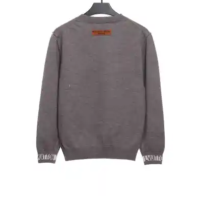 Louis Vuitton solid color cuff letter jacquard logo round neck sweater 2 02