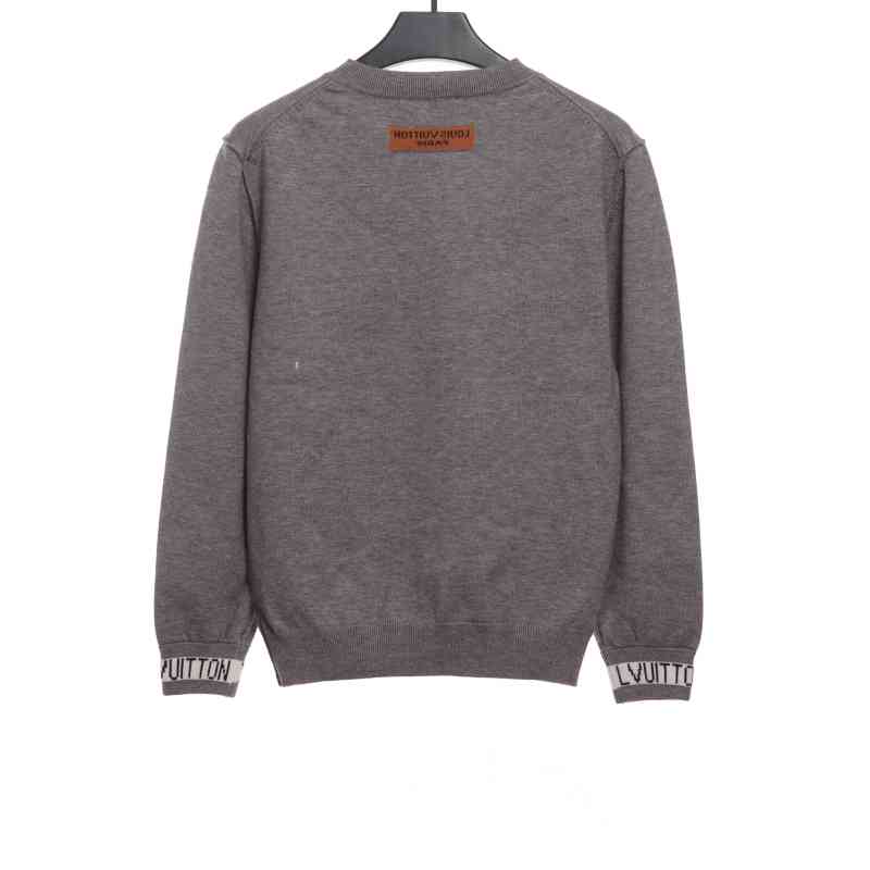 Louis Vuitton solid color cuff letter jacquard logo round neck sweater 2