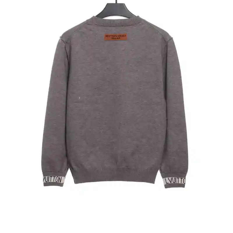  Louis Vuitton solid color cuff letter jacquard logo round neck sweater 2