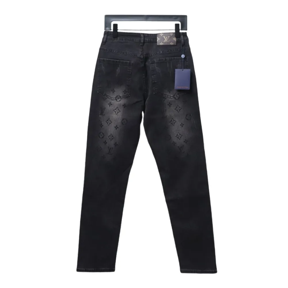  Louis Vuitton washed monogram torn Jeans