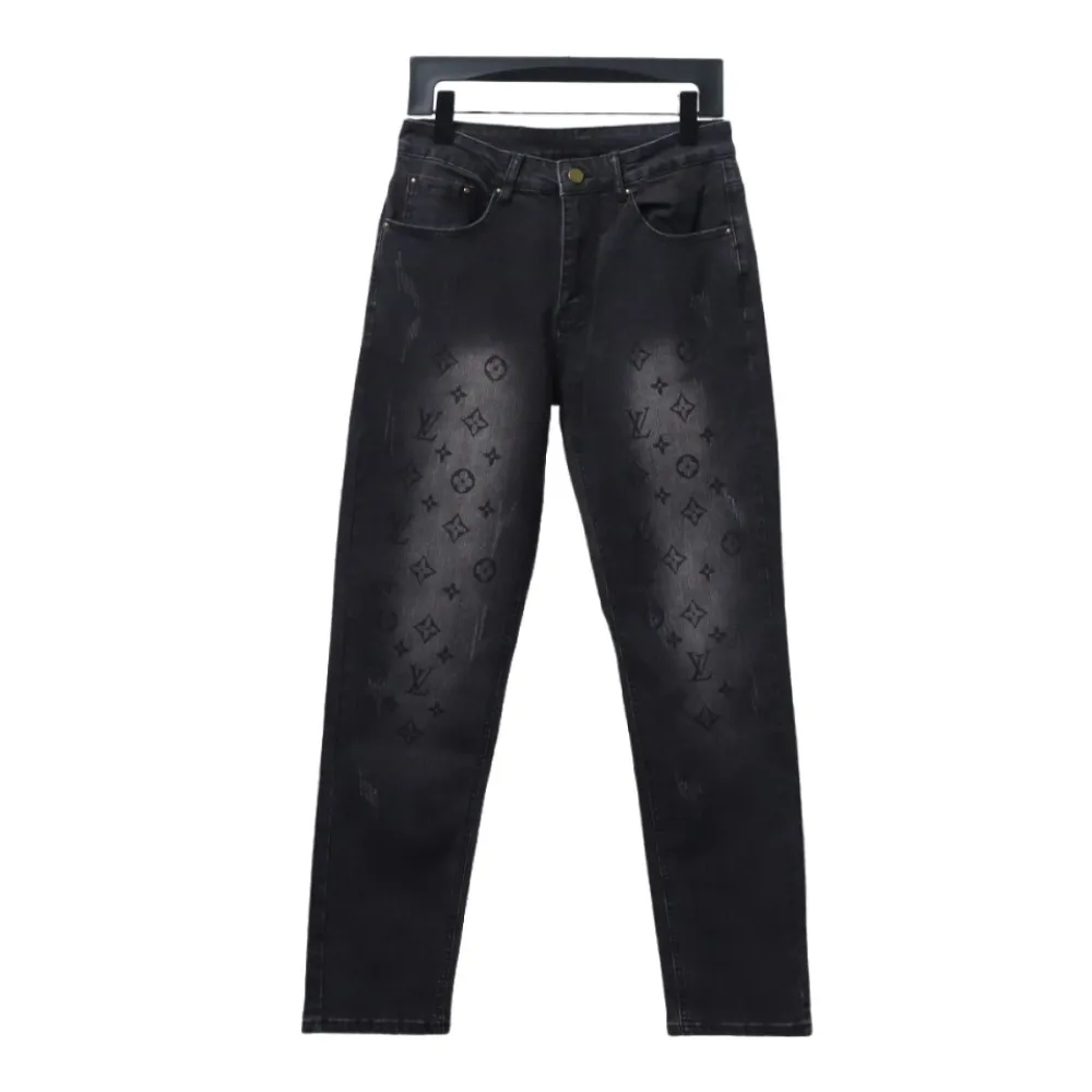  Louis Vuitton washed monogram torn Jeans