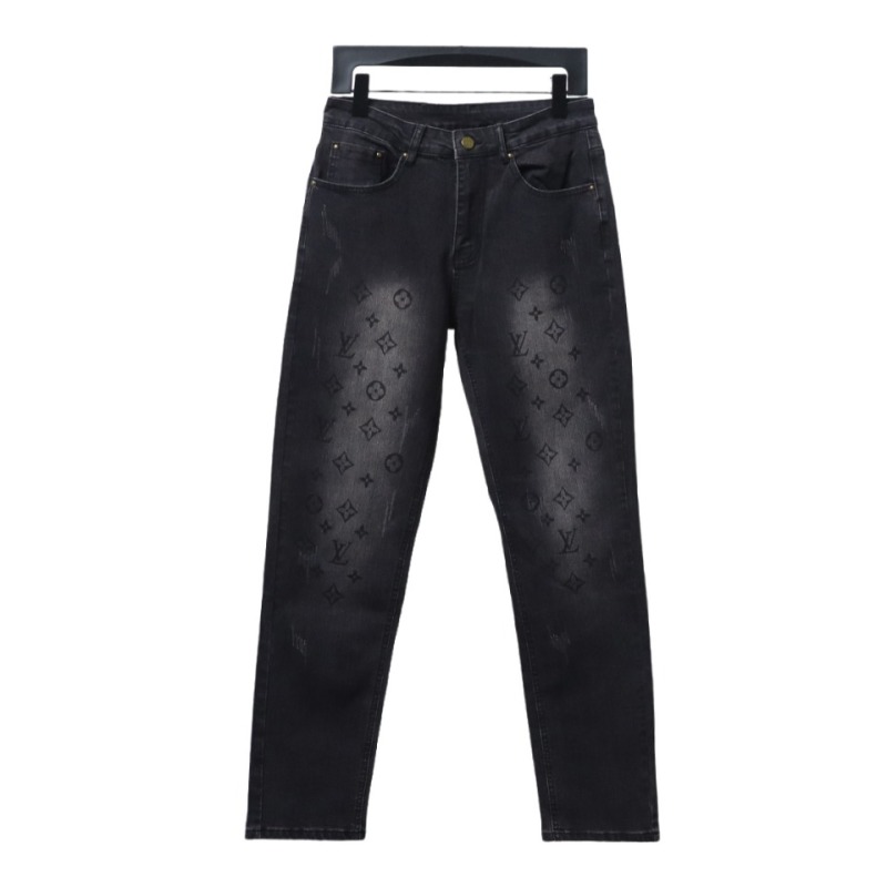  Louis Vuitton washed monogram torn Jeans