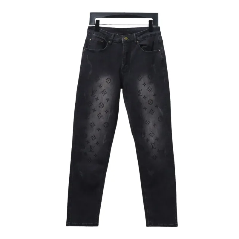  Louis Vuitton washed monogram torn Jeans