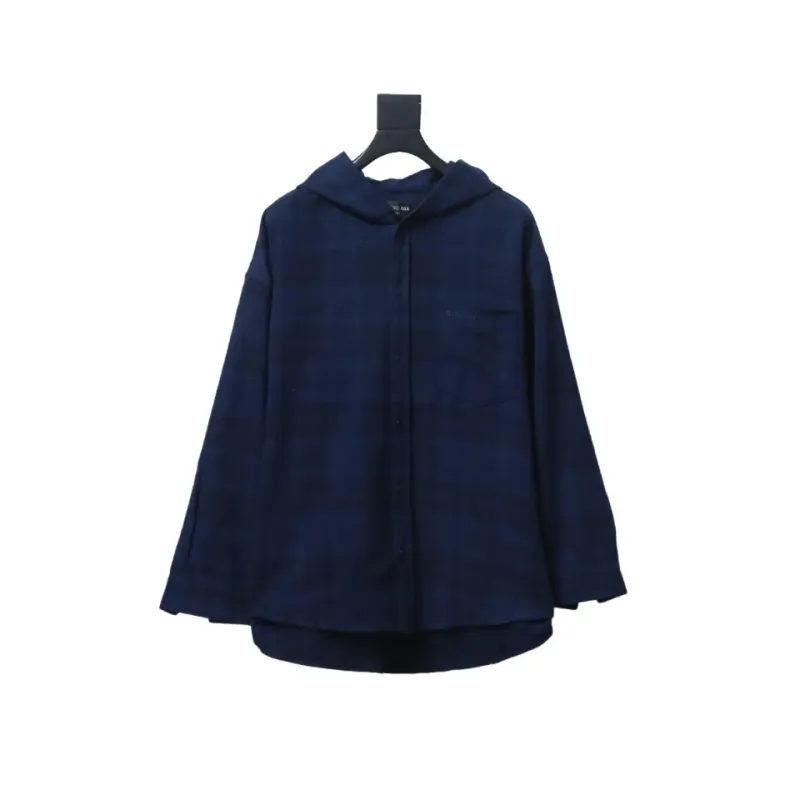  Balenciaga23AW flannel plaid hooded jacket