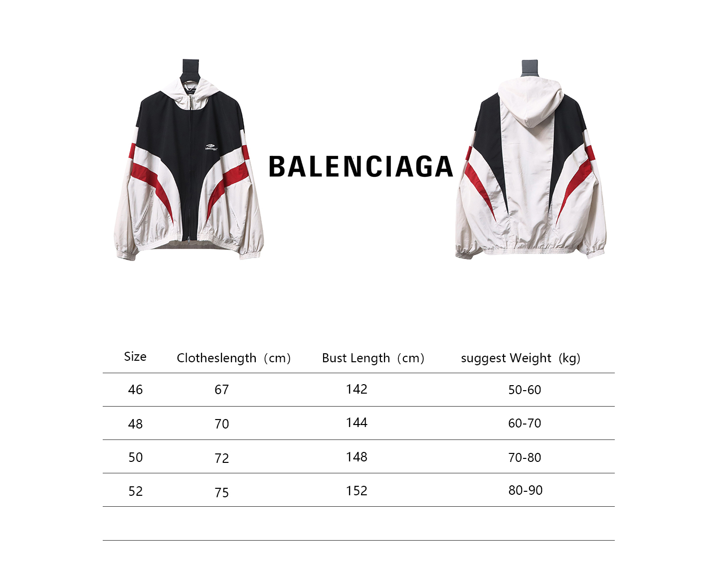 Balenciaga BLCG 24FW 3B red and white splicing hooded sports suit jacket