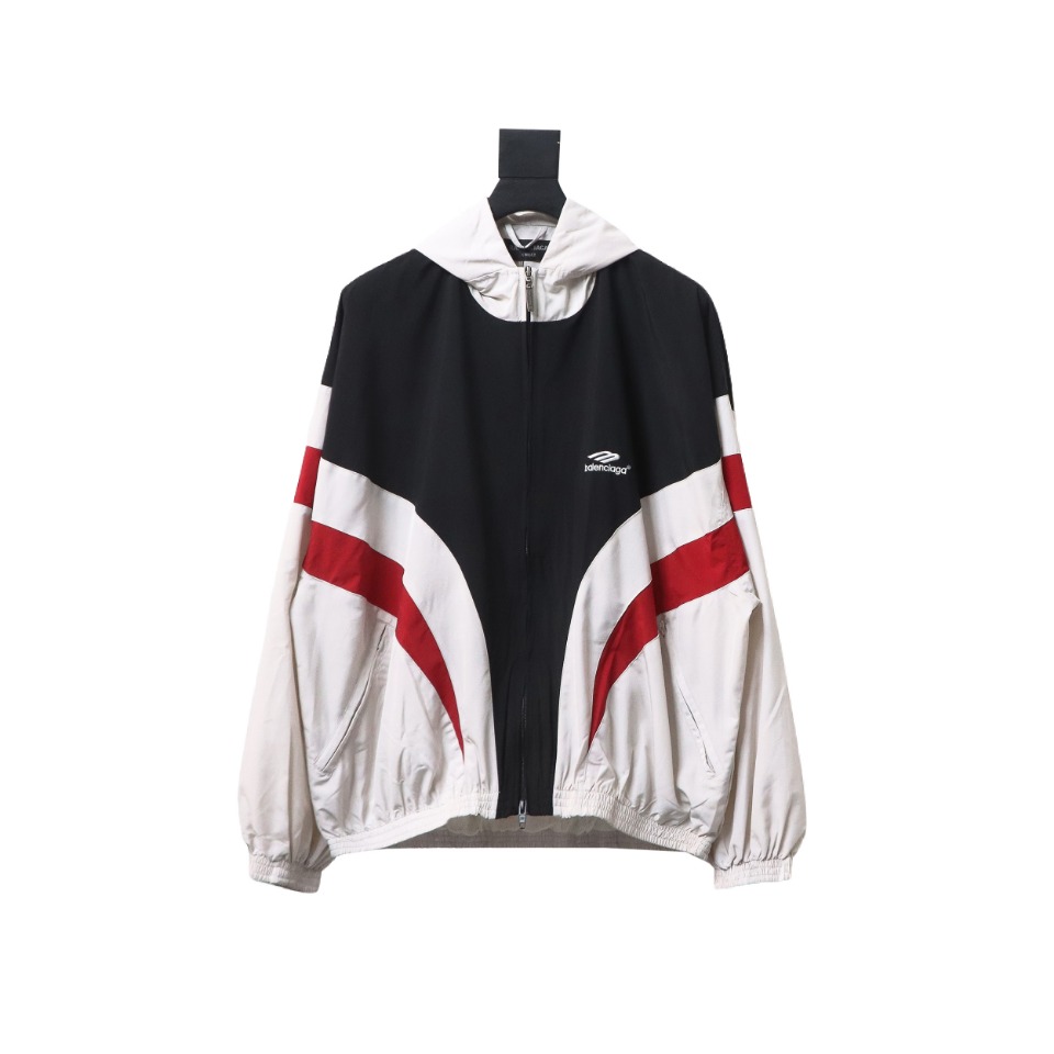 Balenciaga BLCG 24FW 3B red and white splicing hooded sports suit jacket