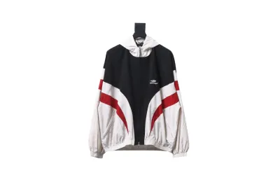  Balenciaga BLCG 24FW 3B red and white splicing hooded sports suit jacket 01
