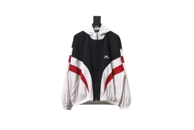  Balenciaga BLCG 24FW 3B red and white splicing hooded sports suit jacket 01