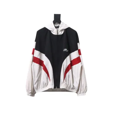 Balenciaga BLCG 24FW 3B red and white splicing hooded sports suit jacket 01
