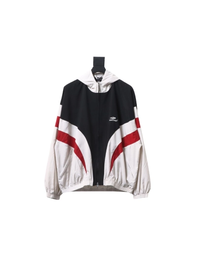  Balenciaga BLCG 24FW 3B red and white splicing hooded sports suit jacket 01