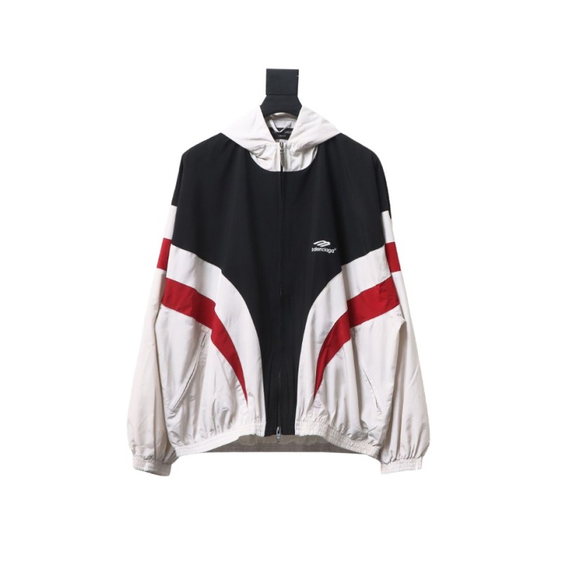  Balenciaga BLCG 24FW 3B red and white splicing hooded sports suit jacket