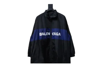  Balenciaga BLCG 57 black and blue patchwork slogan Windbreaker Jacket 01